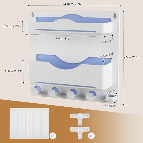 Bedside Wall Shelf with Glasses Hooks ，Adhesive Bedside Organizer Wall Mount for Dorm and Room Accessories Phone，Remote，Earphone， Kindle (White) - color: White