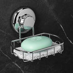 HASKO Suction Cup Soap Dish for Shower Wall, Rustproof Stainless Steel Shower Soap Holder for Bathroom with Hooks and Soap Saver, Includes Optional No Drill Adhesive Mount, Silver - color: Silver
