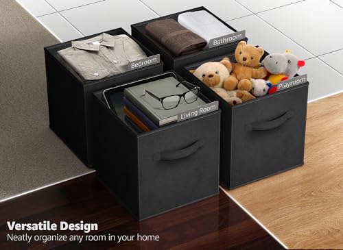 Sorbus Fabric Storage Cubes - 6 Foldable Storage Bins for Organizing Pantry, Cubbies, Toy Box - Clothes Storage & Closet Organizer - 13 Inch Collapsible Cube Baskets for Shelves with Handle - color: Black, size: 13 Inch