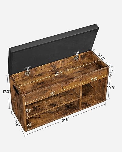 VASAGLE CUSTOS Collection - Storage Bench with Cushion, Shoe Bench, Padded Seat, Hidden Storage, Entryway, Hold up to 300 lb, 11.8 x 31.5 x 17.3 Inches, Rustic Brown and Ink Black ULHS30BX - color: Rustic Brown + Ink Black, size: 31.5"W