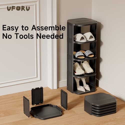 Vertical Shoe Rack, 6-Tier Plastic Stackable Storage Shelf for Small Closets and Narrow Spaces, Compact Free Standing Shoe Racks for Entryway Bedroom Dormitory - color: Black, size: 6 Tiers