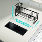 HapiRm Sponge Holder for Kitchen Sink - Self-draining Sink Caddy with Brush and Dishcloth Holders with Sloping Drainage - Black - color: Black-sloping, size: with Dishcloth Holder