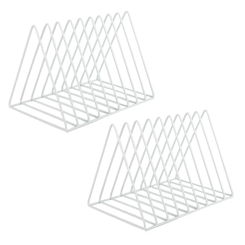 EASEPRES Vinyl Record Holder Storage, 9 Slot Metal Magazine Book Album Display Rack, Stylish Triangle Desktop File Sorter Organizer for Home Office, White Pack of 2 - color: 2 Pack White