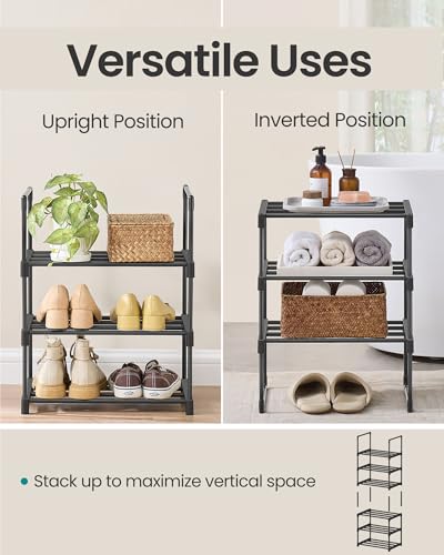 SONGMICS Shoe Rack, 3-Tier Shoe Organizer, Metal Storage Shelf, Upright or Upside Down, for 4-8 Pairs, Stackable, for Entryway, 11.8 x 16.7 x 21.5 Inches, Black ULSA003B01 - color: Black, size: 3 Tiers (16.7"W)