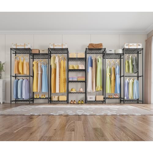 VIPEK V5 Medium Portable Closet Wardrobe Heavy Duty Clothes Rack, Freestanding Closet Metal Clothing Rack with 4 Hang Rods & 8 Shelves, Adjustable Custom Closet Rack, 56.7" Lx15.7 Wx76.4 H, Black - color: Black, size: V5 Medium