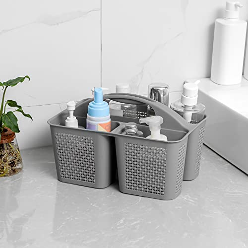 UUJOLY Plastic Portable Shower Caddy Bucket, Cleaning Shower Basket with Handle Compartments Storage Organizer for Bathroom Kitchen College Dorm Sink, Grey - color: Grey