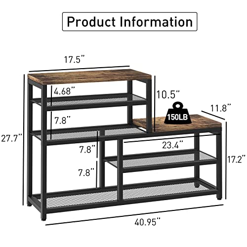 Shoe Rack Bench Shoe Storage Organizer with Seat, 5-Tier Industrial Free Standing Shoe Rack for Entryway, Narrow Shoe Rack Organizer Shelves for High Heels, Entryways, Hallways, Closets,Brown - size: 5 Tier-brown