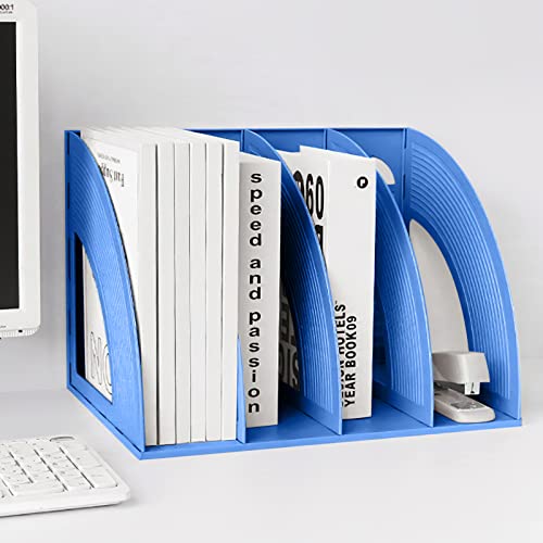 SAYEEC Sturdy Magazine Holder Plastic 4 Compartment Desk File Organizer Vertical Documet A4 File Divider Paper Storage Magazine Rack for Office Home School Organizer Box(Bule) - color: Blue-4 Sections