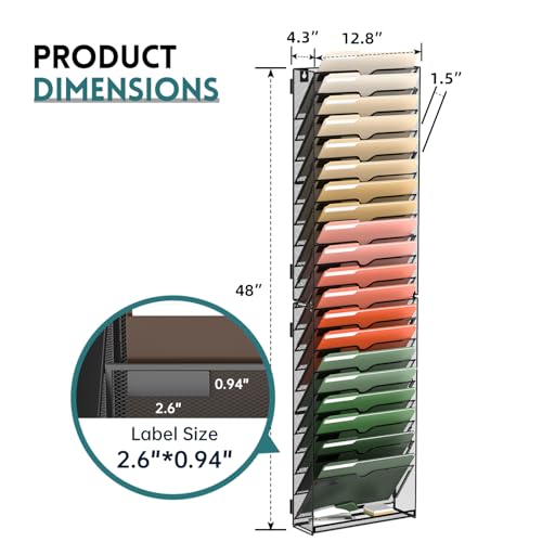 SUPEASY 21 Tier Wall File Organizer, Hanging Wall Mounted Mail Organizer with Label Slots, Metal Mesh File Holder Magazine Rack for Office, Home, School or Classroom, Black - color: Black, size: 21-Tier