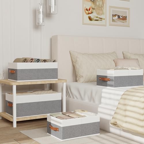 Clothing Storage Boxes, Drawer Organizers with Handles, Cube Organizer Bin for Organizing, 13 × 9.1 × 5.5 Inch, White and Grey, 6-Pack - color: White/Grey, size: Medium -6 Pack