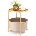 danpinera Round Side Table with Fabric Storage Basket, Metal Side Table Small Bedside Nightstand with Removable Tray Top for Living Room, Bedroom, Nursery, Laundry, Pale Yellow - color: Pale Yellow
