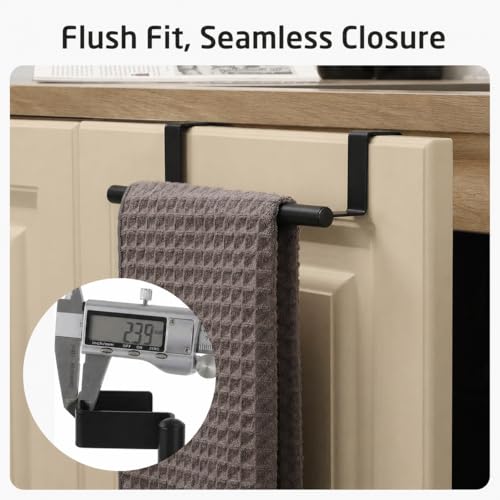 KES Over The Cabinet Door Towel Bar with Hooks, Kitchen Towel Holder with Hooks for Hanging Utensils, Over The Cabinet Door Organizer with Hook 2 Pack, Matte Black, Metal, KUR527-BK-P2