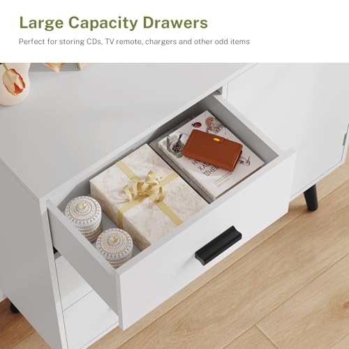 Iwell Storage Cabinet with 3 Drawers, Sideboard Buffet Cabinet with Adjustable Shelf, Freestanding Floor Storage Unit for Living Room, Entryway, Home Office, White - color: White