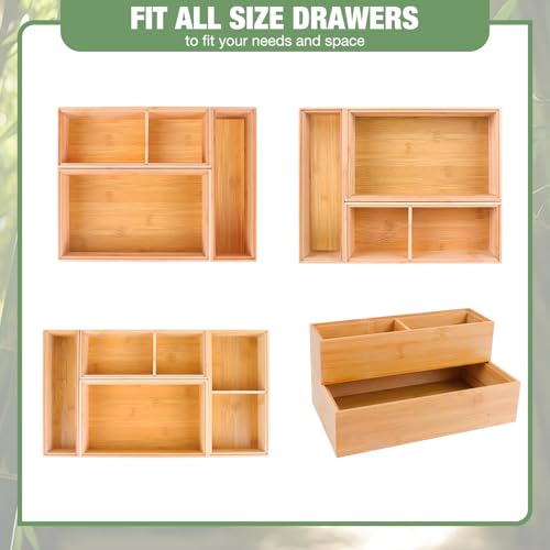 Bamboo Drawer Organizer,5 PCS Silverware Organizer & Kitchen Organizers and Storage,Utensil Drawer Organizer With Removable Dividers for Kitchen,Utensils,Bathroom,Office,Makeup(Natural) - color: Natural, size: 5PCS