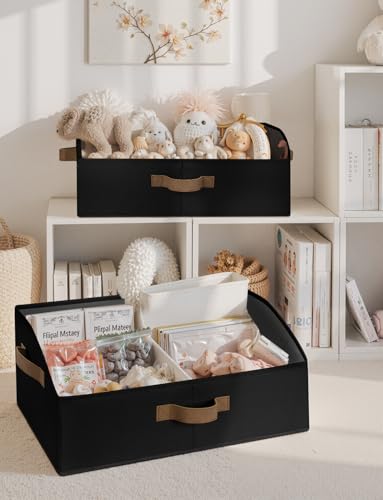 StorageWorks Closet Storage Bins, Trapezoid Organizer Box for Shelves, Fabric Clothes Bin, Foldable Organizing Baskets with Handles, Large, Black, 3-Pack - color: Black, size: Large