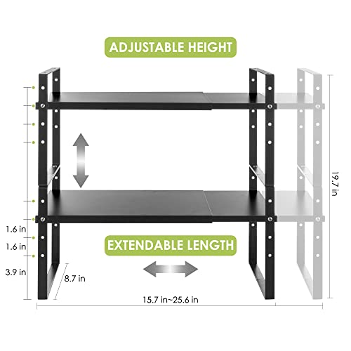 Across-Star Expandable Cabinet Shelf Organizer Rack, Stackable Kitchen Countertop Organizer Storage Shelves, Adjustable Height Pantry Counter Shelf Riser Spice Rack (Black, 2 Pack) - color: Black-2 Pack, size: 8.7''D*15.7-25.6''W*9.8''H