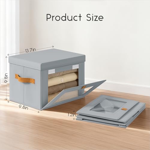 Homsorout Small Fabric Storage bins - Collapsible Storage Bins with Open Window, 4 Pack Closet Baskets for Shelves, Stackable Decorative Boxes for Home, Dorm, Grey, 13.7"x 9.8" x 9.8" - color: Grey, size: Small - 4 Pack