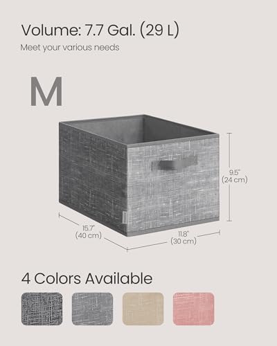 SONGMICS Storage Cubes, 15.7 x 11.8 x 9.5 Inches Non-Woven Fabric Bins with Double Handles, Set of 3, Closet Organizers for Shelves, Foldable, for Clothes, Cattail Gray UROB440G01 - color: Cattail Gray, size: 3 Pack（15.7"L x 11.8"W x 9.5"H）