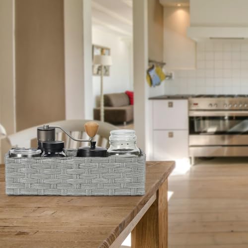 Bidtakay Narrow Wicker Bins for Organizing 2-Pack Decorative Baskets for Washroom Waterproof Imitation Small Wicker Storage Baskets for Shlef Closet Bedroom Entryway Office Desk Light Grey - color: Light Grey