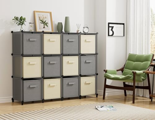 HOMIDEC Closet Organizer, 12-Cube Closet Organizers and Storage, Portable Closet Shelves, Clothing Storage (Grey) - color: Grey