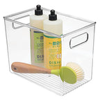 mDesign Plastic Deep Kitchen and Pantry Organizer Storage Bin with Handles for Cabinet, Fridge, Freezer - Food Storage Containers for Snacks, Yogurt Pouches or Fruit, Ligne Collection, 4 Pack, Clear - size: 10 x 6.5 x 8 (Pack of 4)