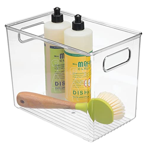 mDesign Plastic Deep Kitchen and Pantry Organizer Storage Bin with Handles for Cabinet, Fridge, Freezer - Food Storage Containers for Snacks, Yogurt Pouches or Fruit, Ligne Collection, 4 Pack, Clear - size: 10 x 6.5 x 8 (Pack of 4)