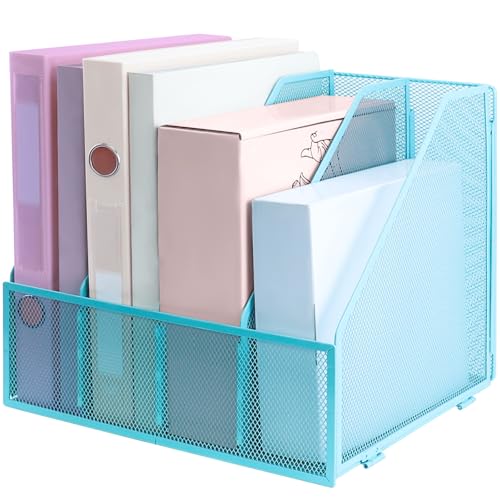 Desk Organizers, Metal Magazine File Holder with 4 Vertical Compartments Rack Binder File Organizer for Office Supplies, Home Workspace - Blue - color: Blue, size: 4 Compartments