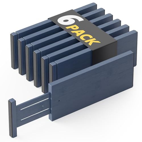 SpaceAid Bamboo Dresser Drawer Dividers 6 Pack, 4.65“ High Adjustable 12.5“-17” Drawer Organizers, Expandable Organization for Clothing, Clothes, Dressers, Navy Blue - color: NAVY BLUE, size: 4.65''H, 12.5''-17''L