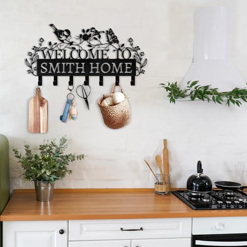 Personalized Key Holder for Wall - Custom Name Metal Wall Key Hanger - Welcome to My Home - Key Rack Holder Wall Mount for Living Room Bedroom Doorway Hallway, Unique Housewarming Gift - color: 06 Bird