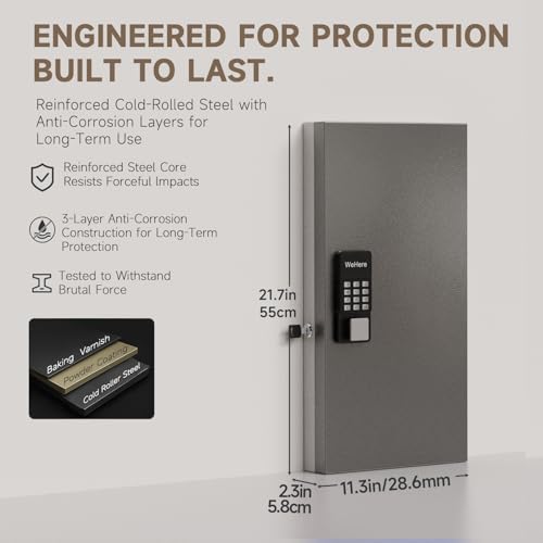 WeHere 48-Key Smart Key Lock Box Wall Mount – Commercial Key Cabinet with App, Keypad, Bluetooth & WiFi Unlock (Sold Separately), Access Log Tracking, Key Management System for School, Rental, Office - size: 48 Key Box (Smart)