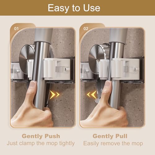 Broom Hanger Mop Hanger, Wall Mount Mop Grippers, No Punching Required Broom Hanger Organizer for Bathroom, Kitchen, Laundry Room, Home Garden, Garage Storage and Organization Rack (Transparent) - color: Transparent