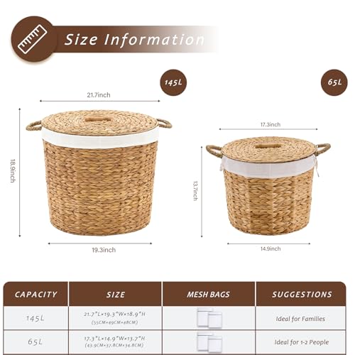 Handwoven Hamper with Lid, Clothes Hamper for Bathroom Laundry Room Bedroom (Natural, L) - color: Natural, size: L