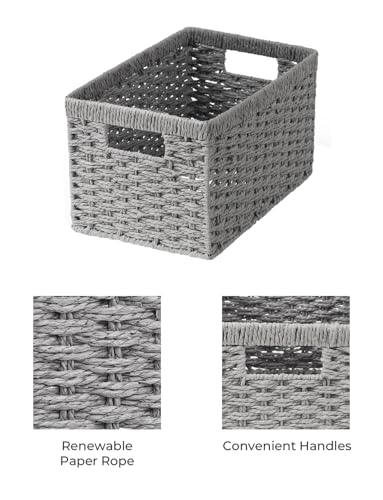 StorageWorks Round Paper Rope Storage Baskets, Rectangular Wicker Baskets with Built-in Handles, Gray, 2-Pack - color: Gray (Paper Rope), size: 2x 13¼"L x 8¼"W x 7"H
