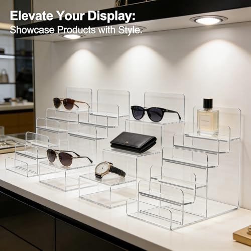 Cabilock 6-Tier Clear Acrylic Display Stand - Multi-Level Wallet Organizer for Sunglasses and Purse Display, Tiered Perfume & Cologne Stand for Men, Slim Riser for Artist Alley & Vendor Craft Show - size: 6 Tier Clear