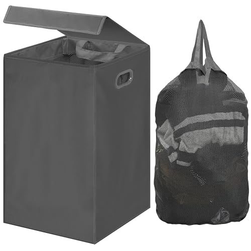 Simple Houseware Foldable Laundry Hamper Basket with Lid and Removable Bag, Dark Gray - color: Dark Grey