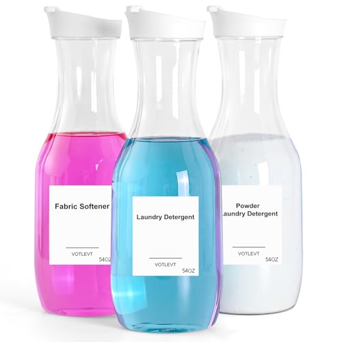 54 OZ Laundry Detergent Dispenser, Laundry Soap Dispenser, Liquid Laundry Detergent Container and Organizer, Clear Plastic Fabric Softener and Laundry Powder Dispenser for Laundry Room, 3Pack - color: 3p