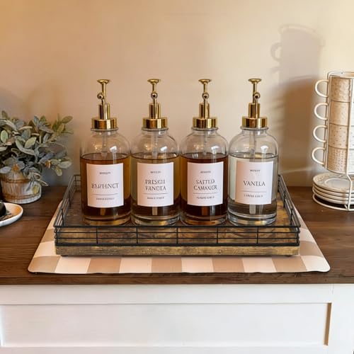 Large Bathroom Vanity Tray – 13" x 8" Decorative Wooden Tray for Bathroom Countertop & Vanity Organizer, Wood Tray for Perfume, Skincare Accessories Storage, Vanity Dresser Decor Black & Rustic Brown - color: Rustic Brown, size: 13" x 8" x 2"