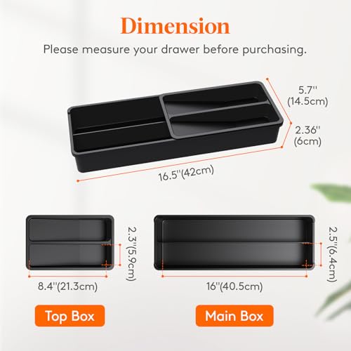 Lifewit Compact Silverware Organizer for Kitchen Drawer, Narrow Flatware Tray Holder, Plastic Cutlery Spoons, Forks and Knives Storage, Black, 1 Pack - color: Black