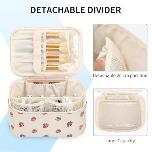 OCHEAL Makeup Bag,Travel Makeup Organizer Bag, Large Capacity Cosmetic Bags For Women Large Travel Toiletry Bag Girls Traveling With Brush Slot And Divider-PU Strawberry - color: 0020_Strawberry, size: Medium