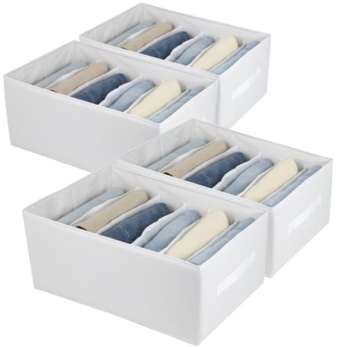 Extra Large Clothes Closet Organizer 6 Compartments for Jean Sweater Sheets to Shirt - Divided Clothing Storage Boxes for Closet, Wordrobe, Bedroom, Shelf (4pc White) - color: 4pc White