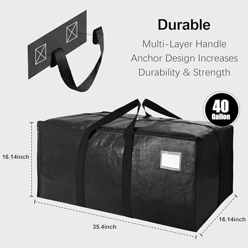 6 Pack Heavy Duty Extra Large Moving Bags W/Backpack Straps - Strong Handles & Zippers, Storage Totes For Space Saving, Fold Flat, Alternative to Box and Bin (40 gal, Black) - color: Black, size: 40 Gal - 6 Pack