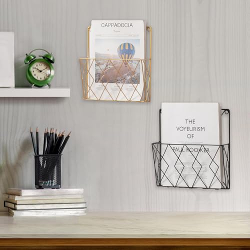 Wall-Mounted File Organizer, Metal Wall File Holder, Magazine Rack, Space-Saving Design, Ideal for Home Office, Workspace, and Study Room Organization (Black) - color: Black