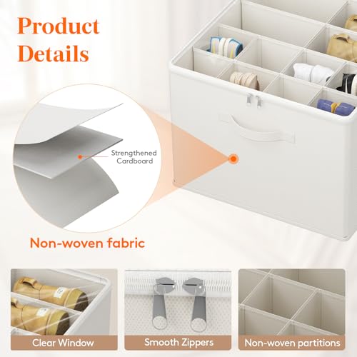 Lifewit Shoe Storage Organizer for Closet, Fabric Large Shoe Box Storage Containers with Clear Cover, Foldable Bins for Boots Heels Sneakers Fits 12-16 Pairs, 1 Pack White - color: White