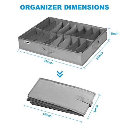 INAYA Under Bed Shoe Storage Organizer Set of 2, Fits 32 Pairs, Underbed Shoe Box Storage Containers Adjustable Dividers w/Bottom Support, Clear Foldable Shoes Storage w/Reinforced Handles - size: 16+16 Cells