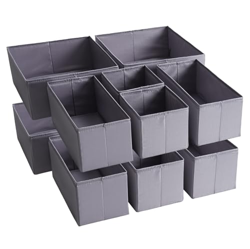 TYEERS Drawer Organizers, Durable Fabric, Washable, with Base Support Boards, Small Storage Boxes for Bathroom, Closet, Dresser, Set of 12, Dark Grey - color: Dark Grey, size: S+M+L (Set of 12)