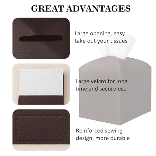 Tissue Box Cover Holder Square Tissue Cube Cover PU Leather Tissue Organizer with Bottom Belt for Bathroom, Tabletop, Car, Night Stands, Office, Home, Kitchen (2, CoffeeBrown) - color: Coffeebrown