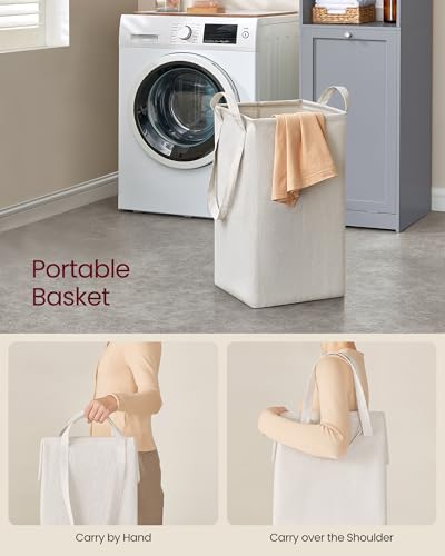 VASAGLE Tall Storage Cabinet, Storage Unit with Removable Laundry Basket, Compartment and Cabinet, for Bathroom, Living Room, 15.8 x 15.8 x 66.9 Inches, Dove Gray UBBC761G02 - color: Dove Gray, size: 15.8"L x 15.8"W x 66.9"H, style: 2 Doors + 1 Laundry Ba