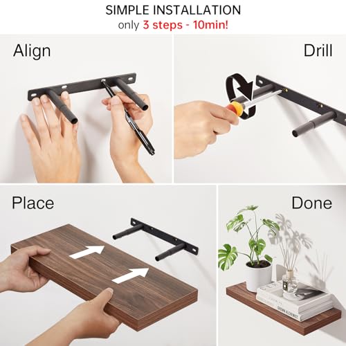 BAYKA Floating Shelves for Wall, Set of 3, Wall Mounted Rustic Wood Shelves for Bathroom, Bedroom, Living Room, Kitchen, Small Hanging Shelf for Books/Storage/Room Decor, Walnut-Like, 15.7in - color: E. Walnut-like - Timeless Traditional Style, size: 15.7