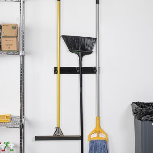 Restaurantware 17.7 Inch Snap-In Design Mop Holder, Black Plastic, 3 Customizable Slots, Screws Included