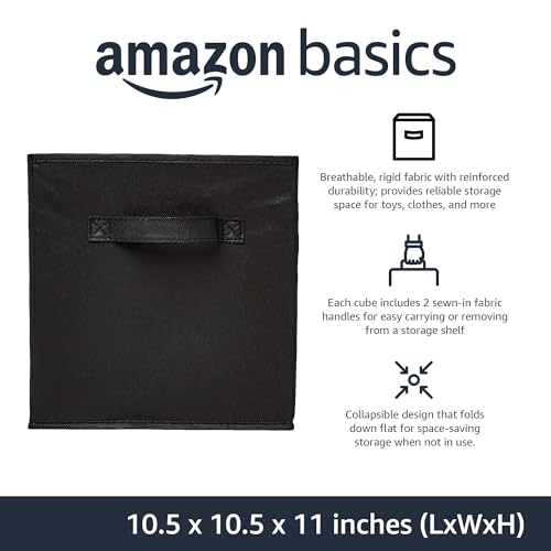 Amazon Basics Collapsible Fabric Storage Bins Organizer with Handles, Sturdy, Foldable, 10.5" x 10.5" x 11", Black, 6-Pack - color: Black, size: 10.5"x10.5"x11"